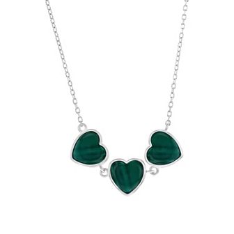 Nautica Rocks Sterling Silver Natural Stone Triple Heart Necklace