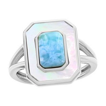 Nautica Rocks Sterling Silver Larimar and Mother-of-Pearl Rectangle Ring