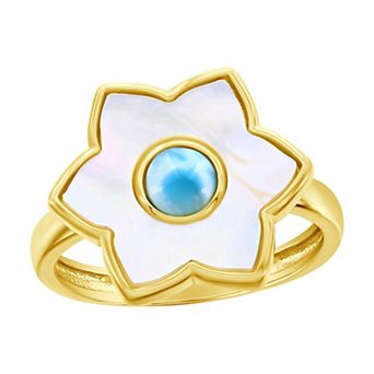 Nautica Rocks 14k Gold Over Sterling Silver Larimar and Mother-of-Pearl Flower Ring