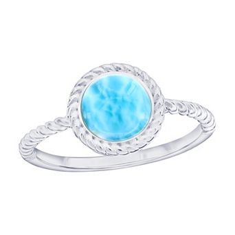 Nautica Rocks Sterling Silver Round Larimar Rope Design Ring