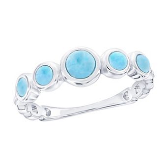 Nautica Rocks Sterling Silver Round Larimar Band Ring