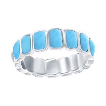 Nautica Rocks Sterling Silver Rectangle Larimar Eternity Ring