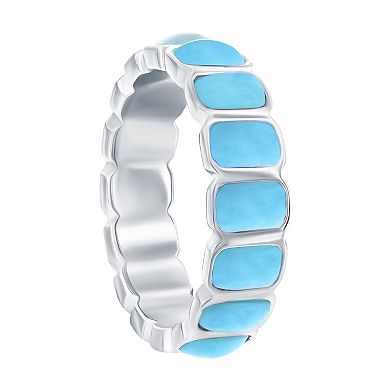 Nautica Rocks Sterling Silver Rectangle Larimar Eternity Ring