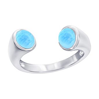 Nautica Rocks Sterling Silver Double Round Larimar Ring