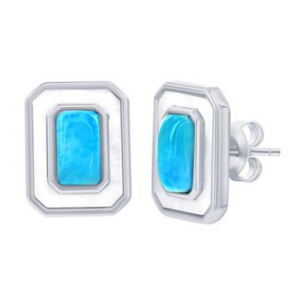 Nautica Rocks Sterling Silver Larimar and Mother-of-Pearl Rectangle Stud Earrings