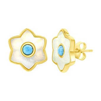 Nautica Rocks 14k Gold Over Sterling Silver Larimar and Mother-of-Pearl Flower Earrings