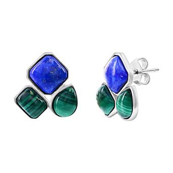 Nautica Rocks Sterling Silver Multi-Shaped Malachite and Lapis Earrings