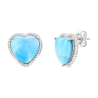 Nautica Rocks Sterling Silver Larimar Heart Rope Design Stud Earrings