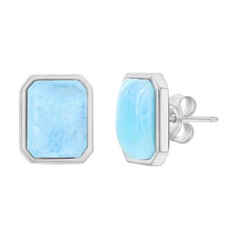 Nautica Rocks Sterling Silver Rectangle Larimar Stud Earrings