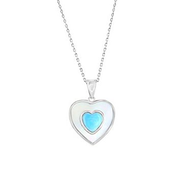Nautica Rocks Sterling Silver Larimar and Mother-of-Pearl Heart Pendant Necklace