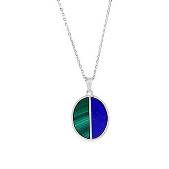 Nautica Rocks Sterling Silver Malachite & Lapis Oval Stud Pendant Necklace