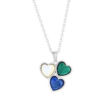 Nautica Rocks Sterling Silver Heart Mother-of-Pearl Lapis and Malachite Necklace