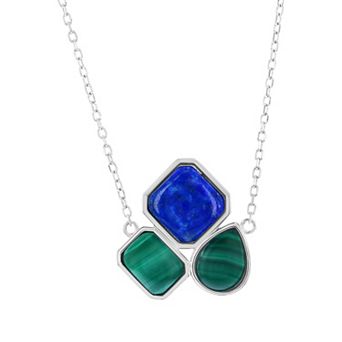 Nautica Rocks Sterling Silver Multi-Shaped Malachite and Lapis Necklace