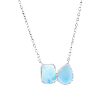 Nautica Rocks Sterling Silver Rectangle and Pear Shaped Larimar Necklace