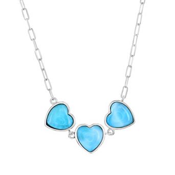 Nautica Rocks Sterling Silver Larimar Triple Heart Paperclip Chain Necklace