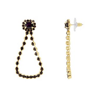 Emberly Gold Tone Crystal Emerald Cut Open Teardrop Drop Earrings
