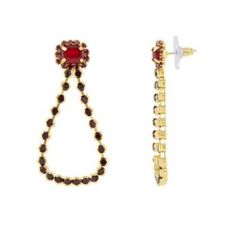 Emberly Gold Tone Crystal Emerald Cut Open Teardrop Drop Earrings