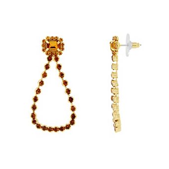 Emberly Gold Tone Crystal Emerald Cut Open Teardrop Drop Earrings