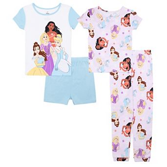 Disney Princess Moana, Belle, Rapunzel & Cinderella Girls 4-10 4 pc Pajama Tops & Pajama Bottoms Set