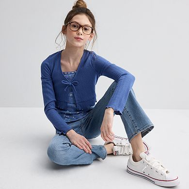 Girls 7-16 eyeshadow Cropped Cardigan and Cami Top Set