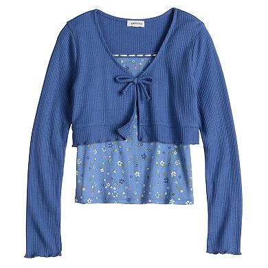 Girls 7-16 eyeshadow Cropped Cardigan and Cami Top Set