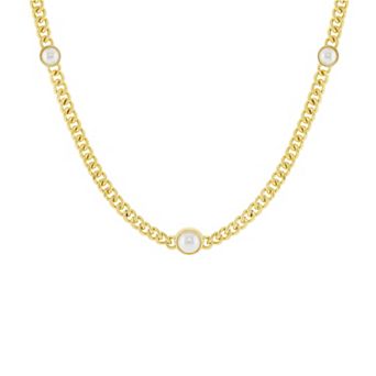 Emberly Gold Tone Simulated Pearl Station Curb Chain Necklace