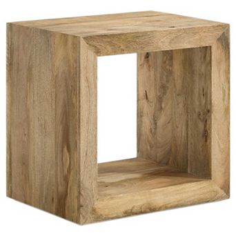 Beni 22 Inch End Table, Cube Shape, Handcrafted Mango Wood Frame, Brown