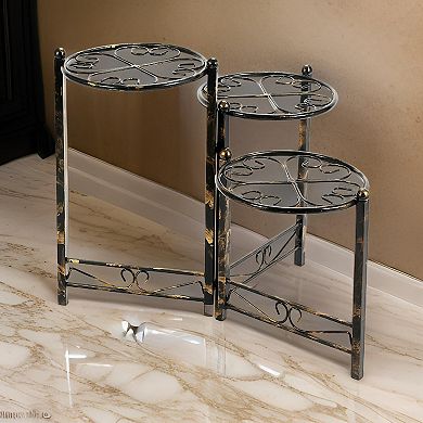3 Tier Heart Clover Design Round Top Metal Plant Stand, Black