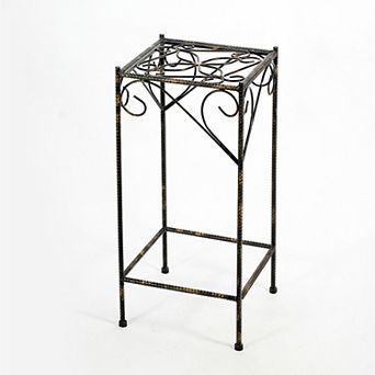 Scrolled Metal Frame Plant Stand with Square Top, Large, Black