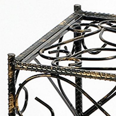 Scrolled Metal Frame Plant Stand with Square Top, Large, Black