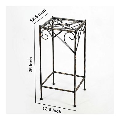 Scrolled Metal Frame Plant Stand with Square Top, Large, Black