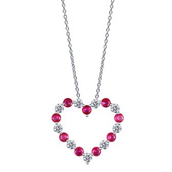 Gemstone Brilliance Sterling Silver Lab-Created White Sapphire & Simulated Gemstone Heart Pendant Necklace