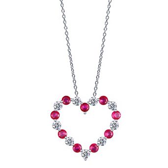 Gemstone Brilliance Sterling Silver Lab-Created White Sapphire & Simulated Gemstone Heart Pendant Necklace