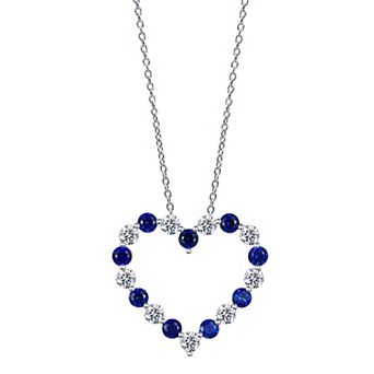 Gemstone Brilliance Sterling Silver Lab-Created White Sapphire & Simulated Gemstone Heart Pendant Necklace