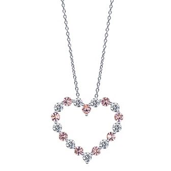 Gemstone Brilliance Sterling Silver Lab-Created White Sapphire & Simulated Gemstone Heart Pendant Necklace
