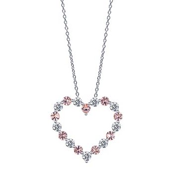 Gemstone Brilliance Sterling Silver Lab-Created White Sapphire & Simulated Gemstone Heart Pendant Necklace