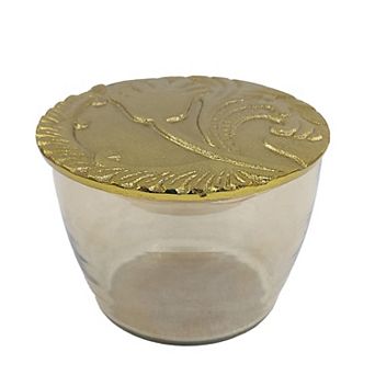 Everyday Decor Gold Tone Floral Embossed Round Box Home Decor