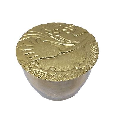 Everyday Decor Gold Tone Floral Embossed Round Box Home Decor