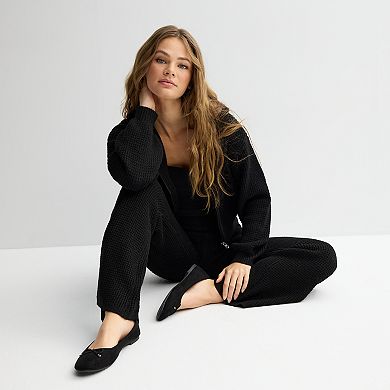 Juniors' Sugar Moon Waffle Zip-Up Cropped Sweater Hoodie