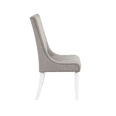 Joyce 25 Inch Side Dining Chair Set Of 2, Wingback, Gray Linen, White Wood