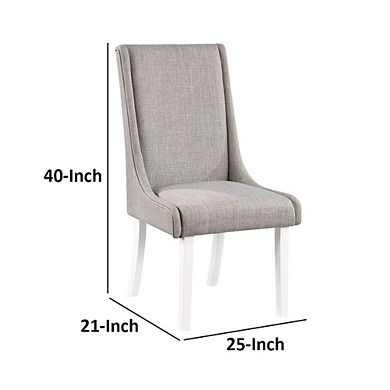 Joyce 25 Inch Side Dining Chair Set Of 2, Wingback, Gray Linen, White Wood
