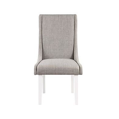 Joyce 25 Inch Side Dining Chair Set Of 2, Wingback, Gray Linen, White Wood