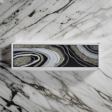 20 X 71 Wall Art Oil Painting, Long Landscape, Silver Stones, Brown, Black