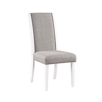 Joyce 26 Inch Side Dining Chair Set Of 2, Gray Linen Upholstery, White Wood