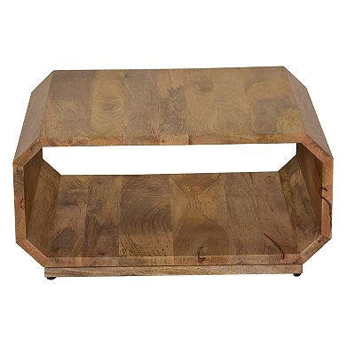 30 Inch Coffee Table, Handcrafted Hollow Cube Shape, Natural Brown Mango Wood