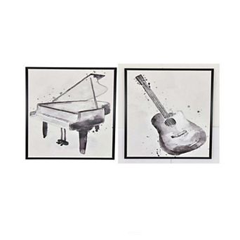 30 x 40 Framed Wall Art Painting, Guitar and Piano, Black, White