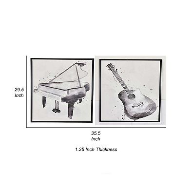 30 x 40 Framed Wall Art Painting, Guitar and Piano, Black, White