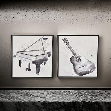 30 x 40 Framed Wall Art Painting, Guitar and Piano, Black, White