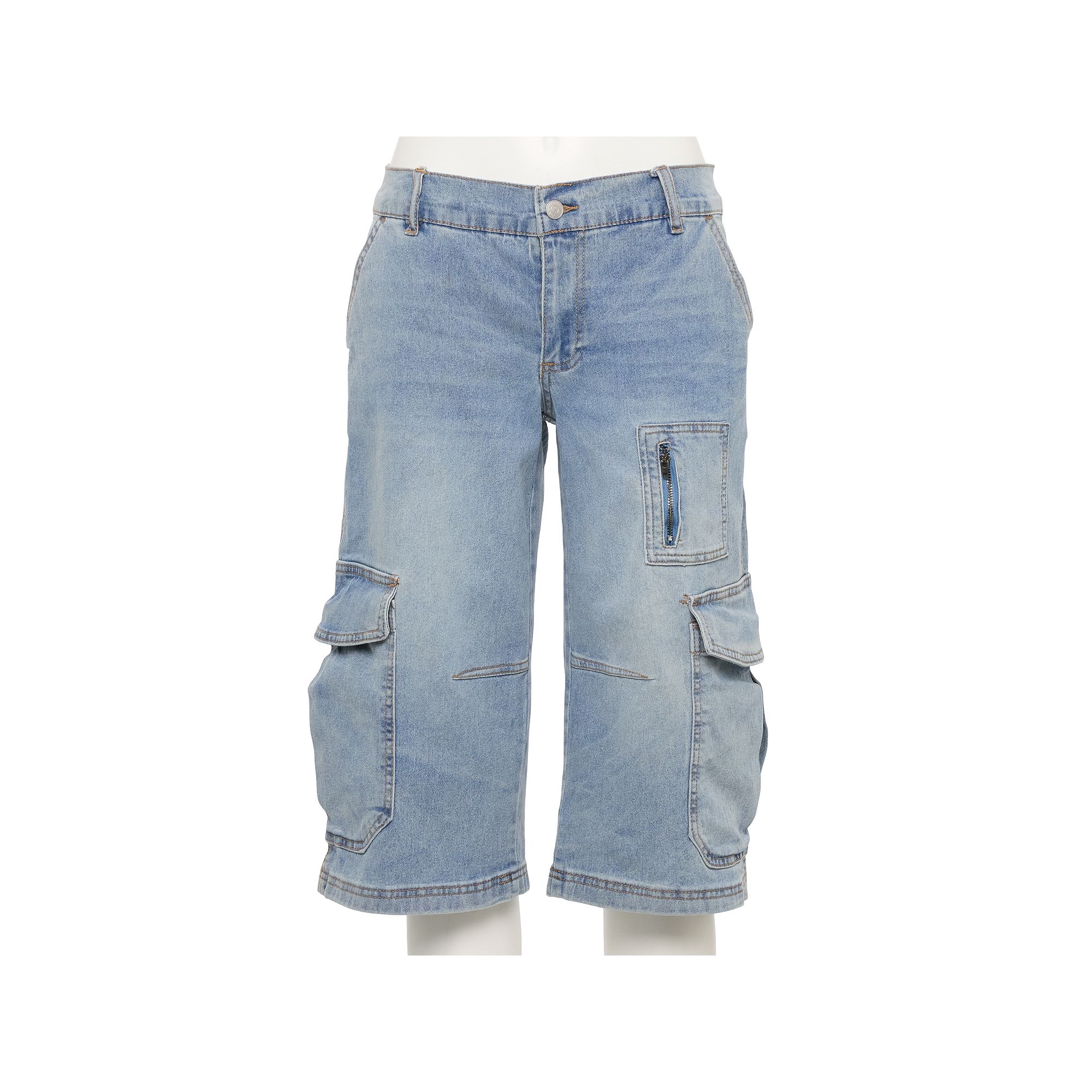 Juniors Almost Famous Loose Fit Cargo Capri Denim Pants, Girls, Size: Med