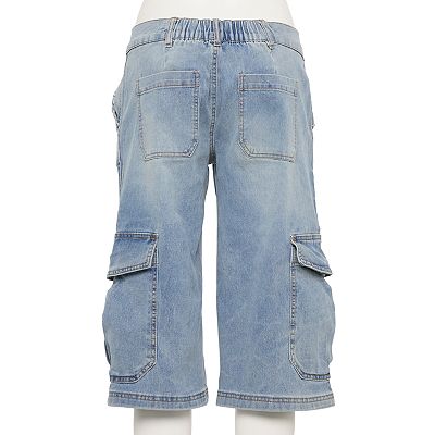 Juniors' Almost Famous Loose Fit Cargo Capri Denim Pants